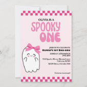 Spooky ein niedliches Geisterpink-Mädchen zum erst Einladung (Vorderseite)