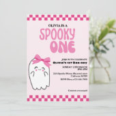 Spooky ein niedliches Geisterpink-Mädchen zum erst Einladung (Stehend Vorderseite)