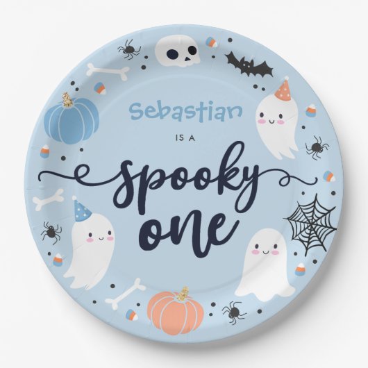 Spooky Ein Niedliches Halloween Ghost 1. Geburtsta Pappteller (Vorderseite)