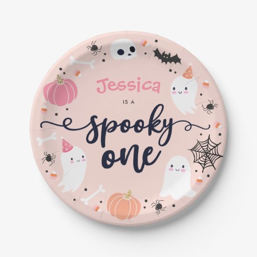 Spooky Ein Niedliches Halloween Ghost 1. Geburtsta Pappteller (Vorderseite)
