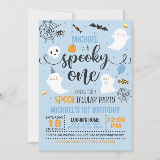 Spooky Einladung zum Geburtstag - Junge (blau) (Vorderseite)
