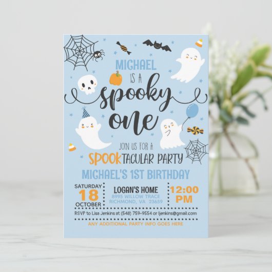 Spooky Einladung zum Geburtstag - Junge (blau) (Stehend Vorderseite)