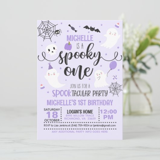 Spooky Einladung zum Geburtstag - Mädchen (Lila) (Stehend Vorderseite)