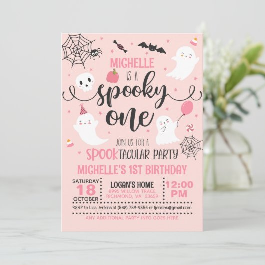 Spooky Einladung zum Geburtstag - Mädchen (pink) (Stehend Vorderseite)