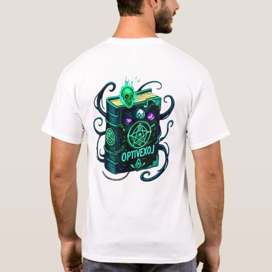 Spooky & Electrical OPTIVEXOJ Halloween Sensenmann T-Shirt (Rückseite)