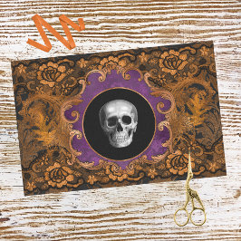 Spooky Elegant Orange Hallloween Skull auf Damask Seidenpapier