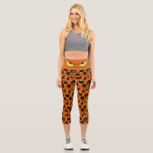 Spooky Evil Eye Orange & Black Halloween Muster Capri Leggings (Vorderseite)