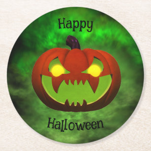 Spooky Evil Halloween Pumpkin Runder Pappuntersetzer