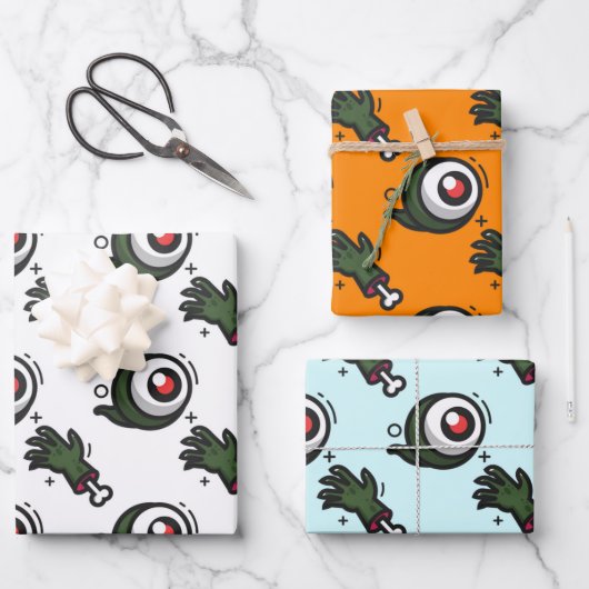 Spooky Eyeballs Zombie Handknochen Halloween-Gesch Geschenkpapier Set (Vorderseite)