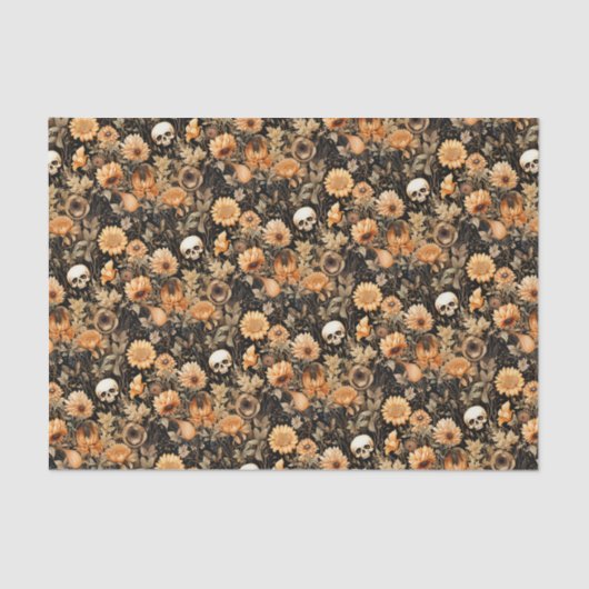 Spooky Fall Floral Skull Seidenpapier (Vorderseite)