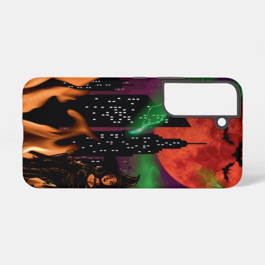 Spooky Fire Hexe Roter Mond Halloween Samsung Galaxy Hülle (Rückseite (Horizontal))