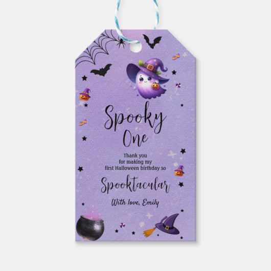 Spooky First Birthday Halloween-Party Lila Geschenkanhänger (Vorderseite)