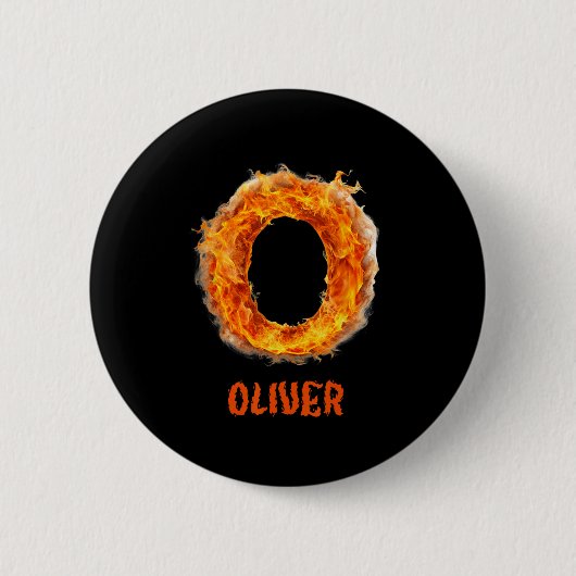 Spooky Flame Oliver Halloween Letter Boys Name Button (Vorderseite)