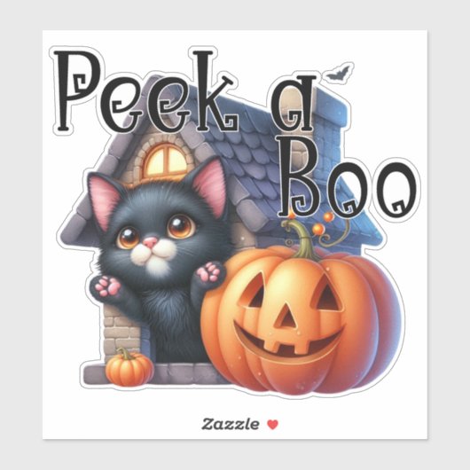 Spooky Flüchtige Blick-a-Boo Black Cat und Pumpkin Aufkleber (Blatt)
