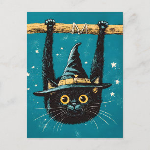 Spooky Flying Black Cat Hexe Feiertagspostkarte