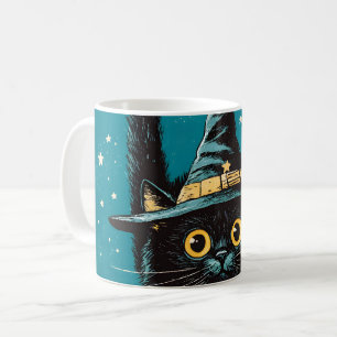 Spooky Flying Black Cat Hexe Kaffeetasse