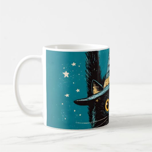 Spooky Flying Black Cat Hexe Kaffeetasse (Links)