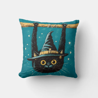 Spooky Flying Black Cat Hexe Kissen