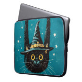 Spooky Flying Black Cat Hexe Laptopschutzhülle (Vorderseite Links)
