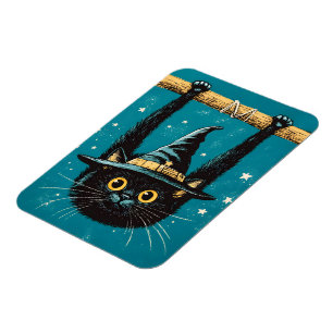 Spooky Flying Black Cat Hexe Magnet