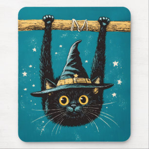 Spooky Flying Black Cat Hexe Mousepad