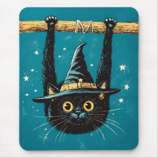 Spooky Flying Black Cat Hexe Mousepad