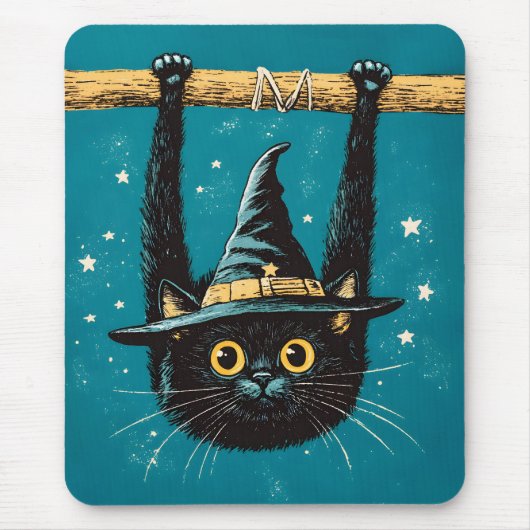 Spooky Flying Black Cat Hexe Mousepad (Vorne)