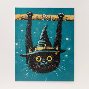 Spooky Flying Black Cat Hexe Puzzle