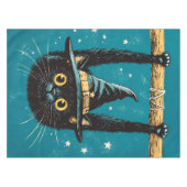 Spooky Flying Black Cat Hexe Tischdecke (Vorderseite (Horizontal))