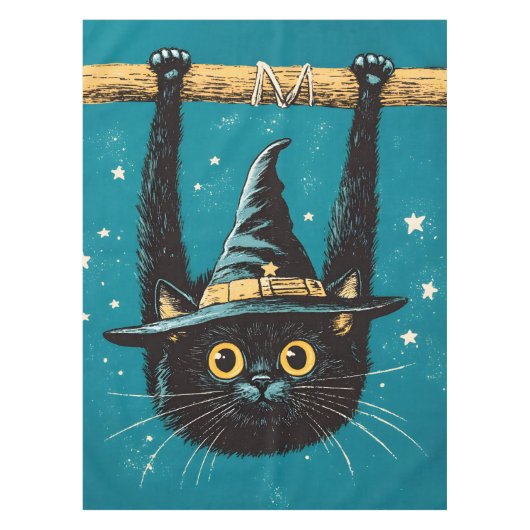 Spooky Flying Black Cat Hexe Tischdecke (Vorderseite)