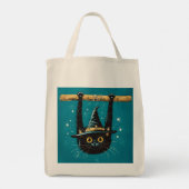Spooky Flying Black Cat Hexe Tragetasche (Rückseite)