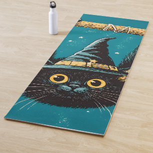 Spooky Flying Black Cat Hexe Yogamatte