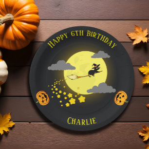 Spooky Flying Hexe Black Cat Cartoon Geburtstag Pappteller