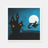 Spooky Flying Hexe: Bold Black and Blue Halloween Serviette (Vorderseite)
