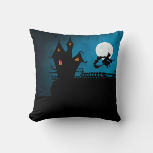 Spooky Flying Hexe: Fett schwarz und blau Kissen