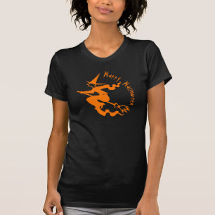 Spooky Flying Hexe glückliches Halloween Orange B T-Shirt
