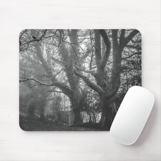 Spooky Forest Black and White Fotografy Mousepad (Mit Mouse)