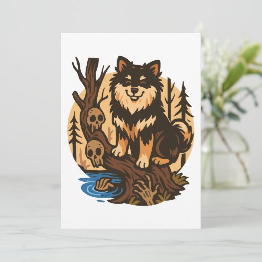 Spooky Forest Dog with Skulls Horror Art Einladung (Stehend Vorderseite)