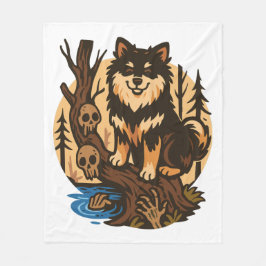 Spooky Forest Dog with Skulls Horror Art Fleecedecke