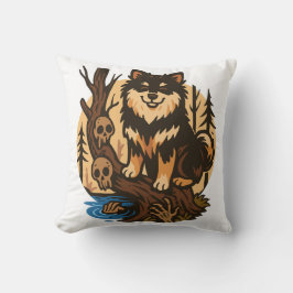 Spooky Forest Dog with Skulls Horror Art Kissen