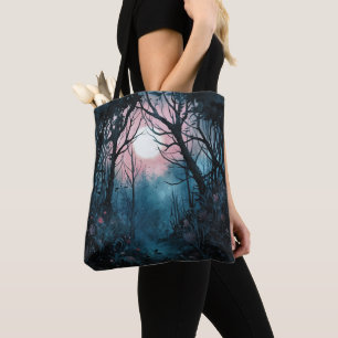 Spooky Forest Full Moon Blue und Pink Halloween Tasche
