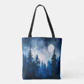 Spooky Forest Full Moon Blue und White Halloween Tasche (Rückseite)