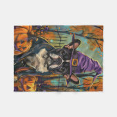 Spooky Französisch Bulldog Halloween Hexe und Kürb Fleecedecke (Vorderseite (Horizontal))