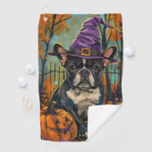 Spooky Französisch Bulldog Halloween Hexe und Kürb Golfhandtuch (Insitu)