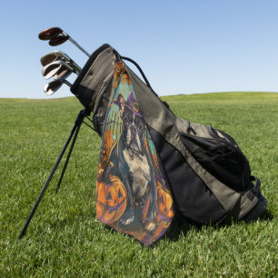 Spooky Französisch Bulldog Halloween Hexe und Kürb Golfhandtuch