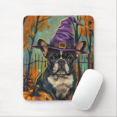 Spooky Französisch Bulldog Halloween Hexe und Kürb Mousepad (Mit Mouse)