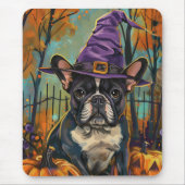 Spooky Französisch Bulldog Halloween Hexe und Kürb Mousepad (Vorne)
