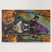 Spooky Französisch Bulldog Halloween Hexe und Kürb Puzzle (Horizontal)
