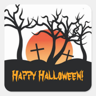 Spooky Friedhof Happy Halloween Postage Briefmarke Quadratischer Aufkleber