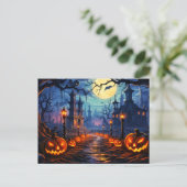 Spooky Friedhof Happy Halloween Postkarte (Stehend Vorderseite)